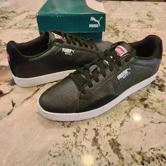 Puma Women's Match Lo Basic Sports Black Leather Sneaker Tennis Shoe - Picture 4 of 10